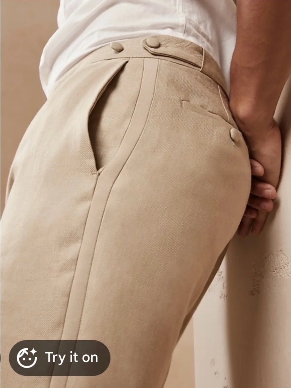 Banana Republic Irish Linen Tapered Tuxedo Pants in Light Beige